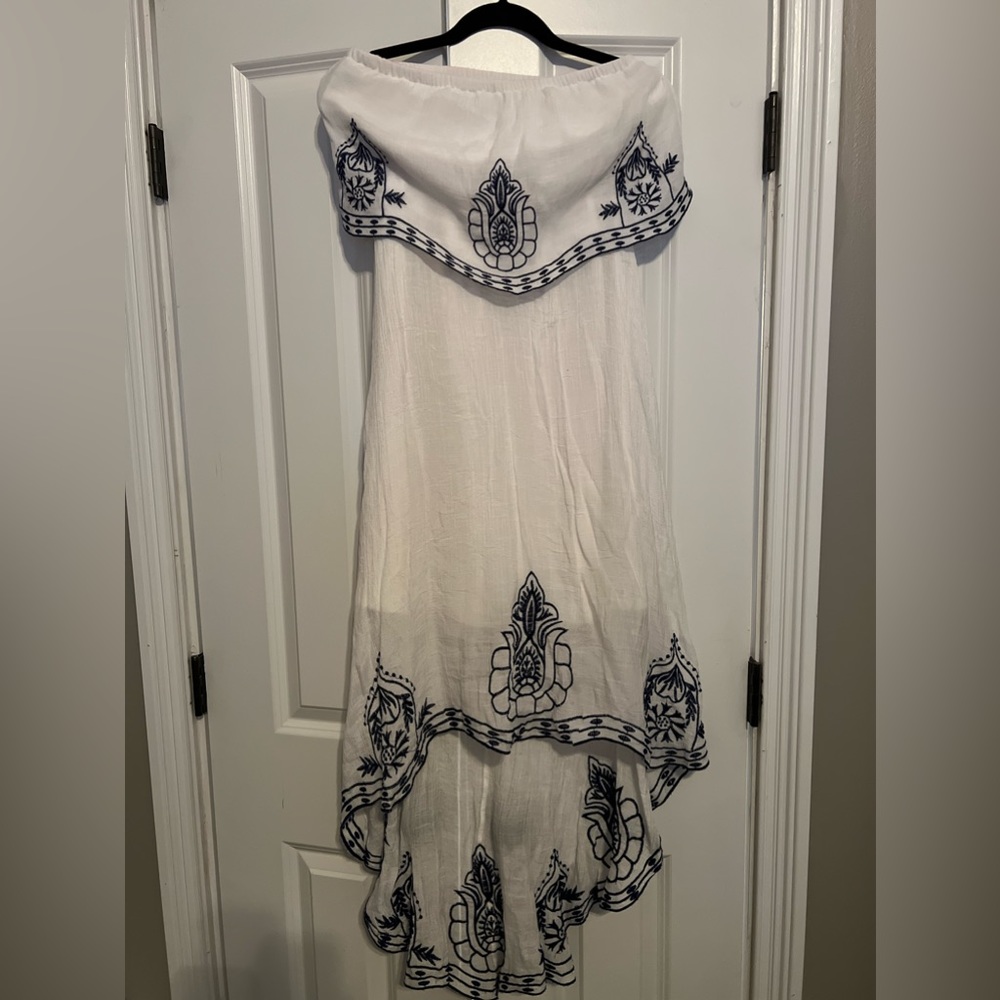 White embroidered tube top dress